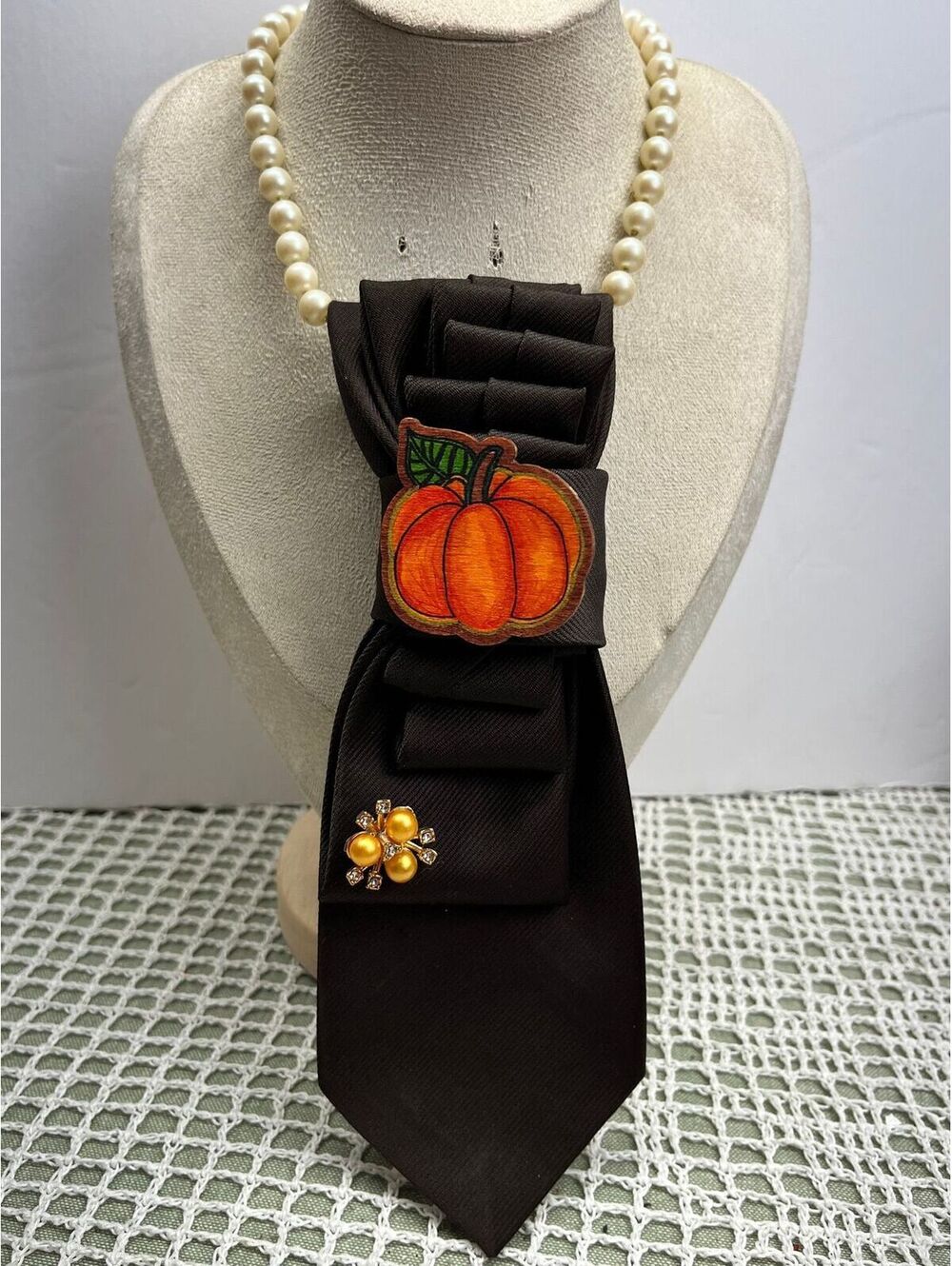 #511 Neck Tie Necklace Hello Fall! Brown Pumpkin Boho